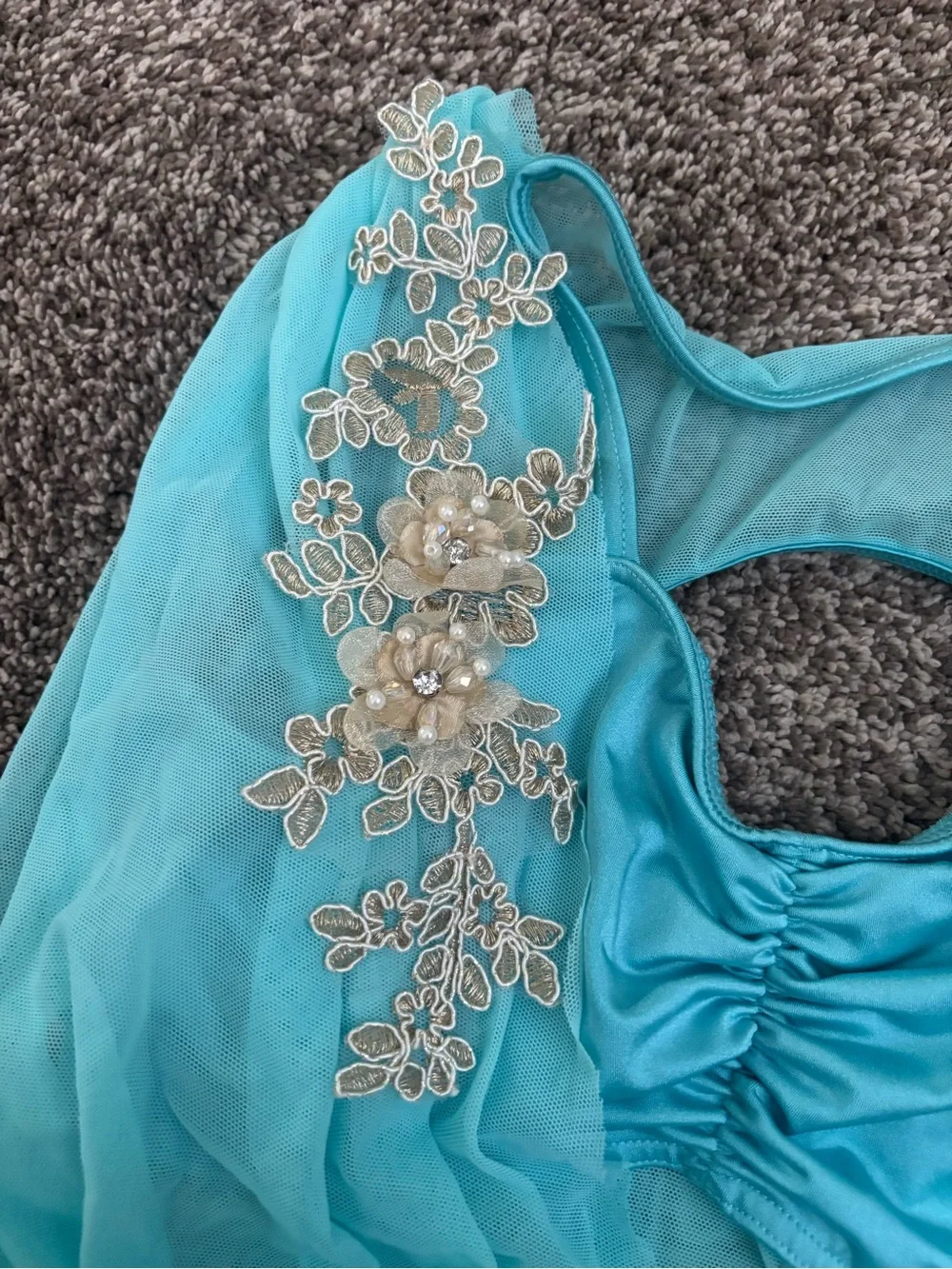 Beautiful blue leotard/dance costume with bead detail